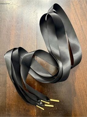 Black Satin Ribbon Lace-Up
Shoelace with Gold Aglets